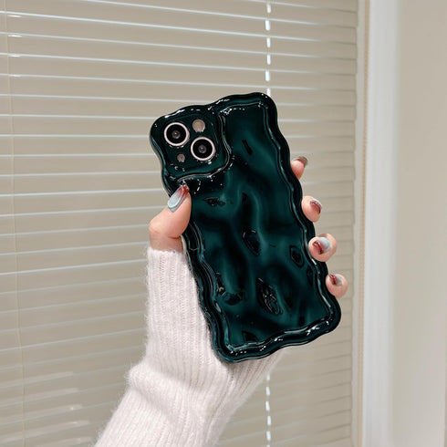 3D Meteorite Bubble Pattern Electroplate Plating Glitter Curly Wavy Frame Glossy Case for iPhone 13, Soft TPU