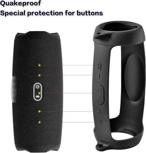 Silicone Case Cover for JBL Charge 5 Portable Bluetooth Speaker, Waterproof Rubber Pouch with Strap (Black)