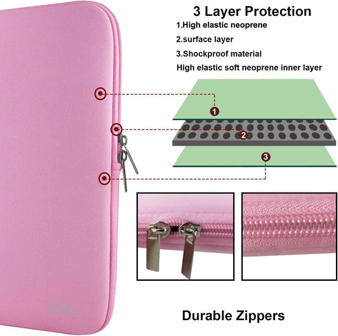 Naukay 15.6 Inch Laptop Sleeve, Resistant Neoprene Notebook Computer Pocket Case, Pink