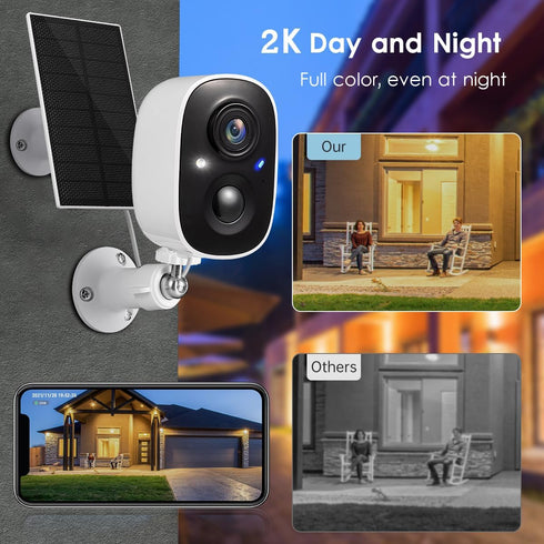 GMK 2K 2-Way 3MP IP65 Solar Security Camera Wireless Outdoor, with Solar Panel Color Night Vision Motion Detection Talk