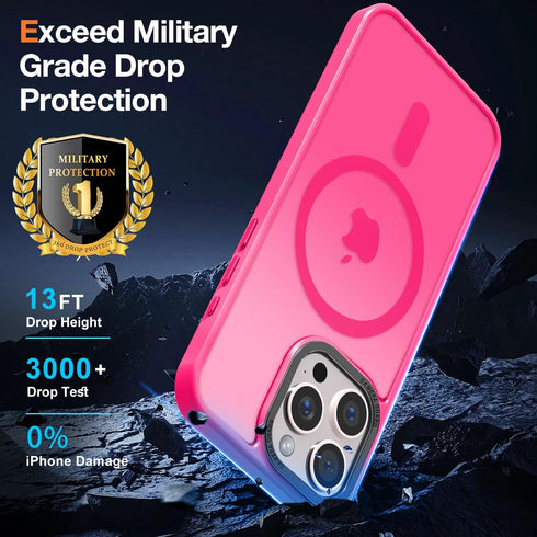 Vooii Strong Magnetic Case for iPhone 15 Pro Max, Slim Shockproof, 13FT Military Grade, Matte Hot Pink, Compatible with