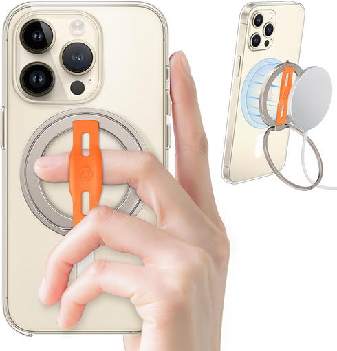 EWA MagOne 2nd Gen Phone Grip Stand with Replaceable Silicone Finger Strap, Compatible with MagSafe