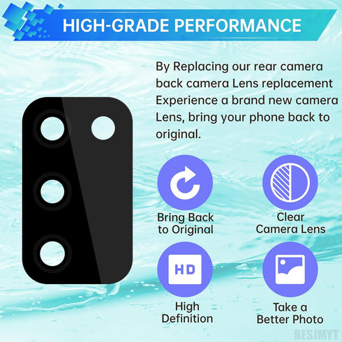 BESJMYT 2 Pack A02s A02s SM-A025U SM-A025U1 Rear Camera Lens Replacement for Samsung Galaxy Adhesive Back Camera Glass