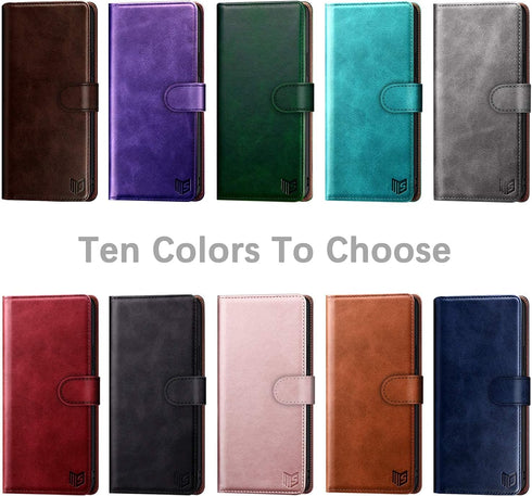 SUANPOT RFID Blocking Leather Wallet Case for Samsung Galaxy S10 6.1", Flip Folio Book Phone Case, Shockproof Cover