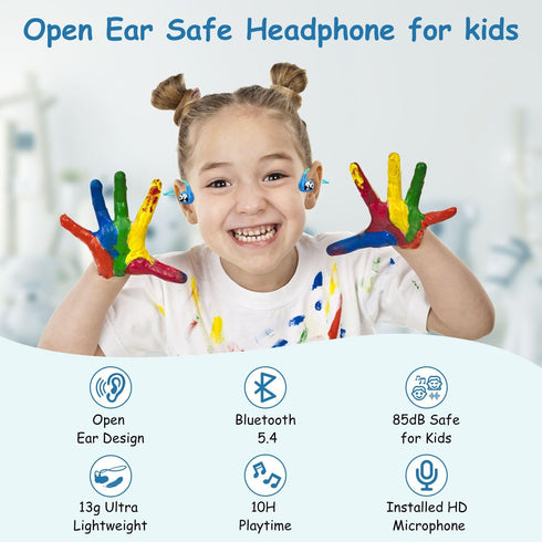 iDIGMALL Bluetooth 5.4 Kid Headphones, Open Ear Headphone w/Noise-Cancelling Mic for Children, 13g Ultra-Light Wireless Headset, Comfort-Fit for Phone Tablet Sports Home School,10H