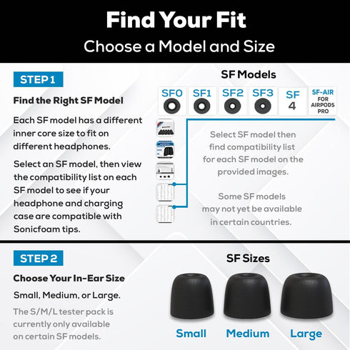 Memory Foam Earbud Tips - Premium Noise Isolation, Replacement Foam Earphone Tips, 3 Pairs for in Ear Headphone Earbuds (SF4, S/M/L, Black, Tester Pack)