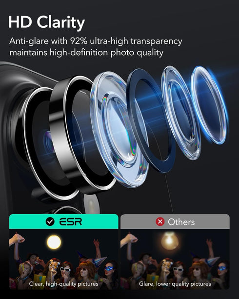 ESR 2 Pack Ultra-tough HD Camera Lens Protector for iPhone 16/16 Plus, Scratch Resistant, Armorite Series, Black