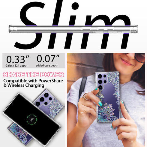 Coolwee Galaxy S24 Ultra Case - 6.8" Shockproof Thin Clear Glitter, Cute Crystal Lace, Soft TPU Bumper, Mandala Design.