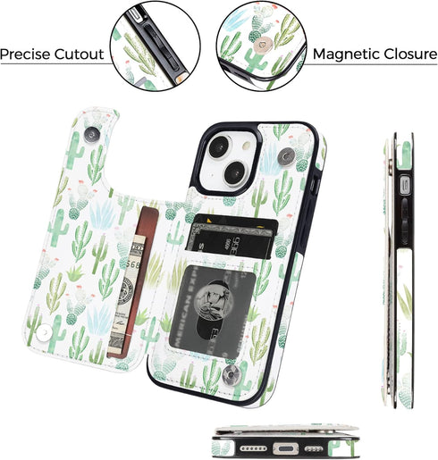 uCOLOR Compatible with iPhone 13/14 6.1 Inch Wallet Case, Card Holder Folio Flip PU Leather Kickstand with RFID