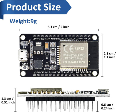 KeeYees ESP32S ESP32 Development Board 2.4 GHz Dual Core WLAN WiFi + Bluetooth Microcontroller ESP-WROOM-32 Chip for