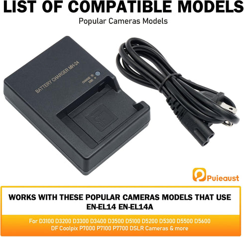 MH-24 Cameras Battery Charger for Nikon EN-EL14 EN-EL14A Battery for Nikon D3100 D3200 D3300 D3400 D3500 D5100 D5200