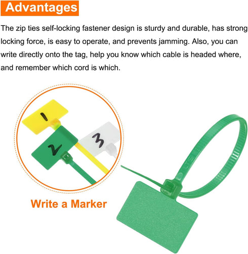 MECCANIXITY 250pcs 4 Inch Marker Cable Zip Ties, Self-Locking Nylon Wraps for Indoor and Outdoor Use, Green