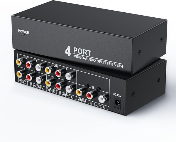 LUKFOCAB 3 RCA Splitter Box 1 in 4 Out, 4 Way AV Composite