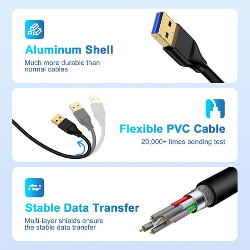 6FT, 3.0 USB to USB Cable USB A to USB A Cord Male to Male USB Cable USB A A to A Male Cable Double Sided USB A Data