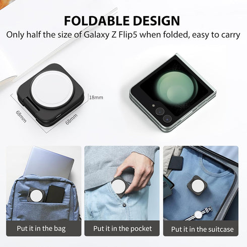 Aluminum Alloy Wireless Charger for Samsung, Foldable 2 in 1 Travel Wireless Charging Station Compatible with Samsung