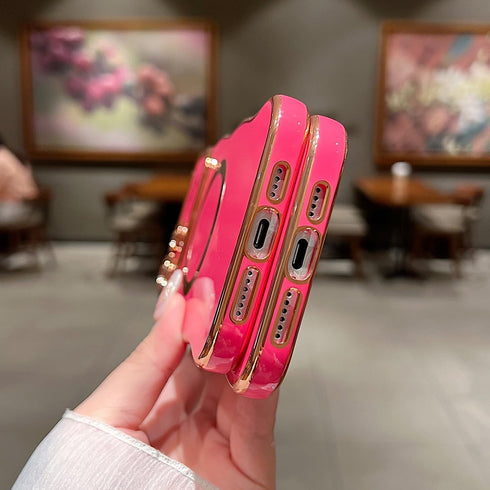 for iPhone 14 Pro Max Case Magnetic, Soft Cute Wave Frame Curly Shape Love Heart Luxury Plating Compatible with MagSafe