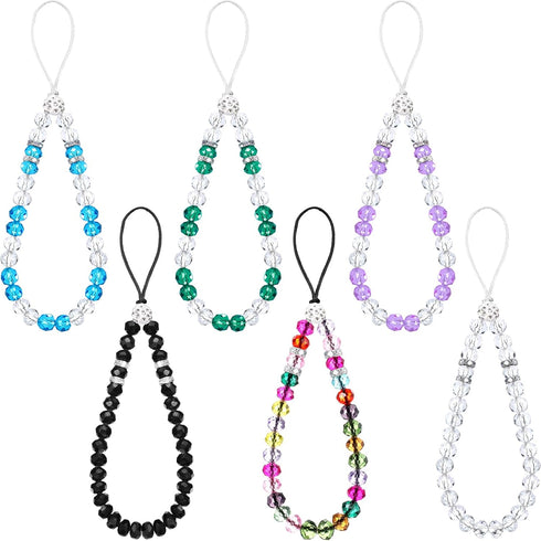 6 Pieces Beaded Cell Phone Lanyard Strap, Bling Wristlet Chain for Girls Women, Various Color