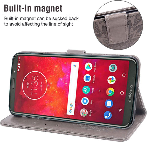 Phone Case for Motorola Moto Z3 / Z3 Play, Wallet Cases with Tempered Glass Screen Protector, Leather Magnetic Flip