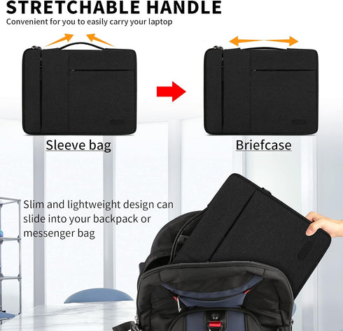 Laptop Sleeve Case 13.3-14 Inch, Waterproof Durable Bag for MacBook Air/Pro, HP/Asus/ThinkPad, Black