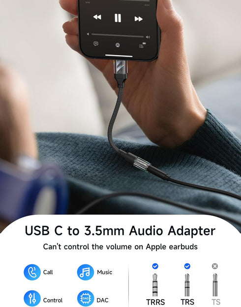JSAUX USB C to 3.5mm Headphone Jack Adapter 2 Pack, Type C to Aux Audio Dongle Cable Cord Compatible with iPhone 15 Pro Max/15 Pro/15 Plus/15, Samsung Galaxy S24/S23/S22 Ultra, iPad Pro, Pixel 8/7