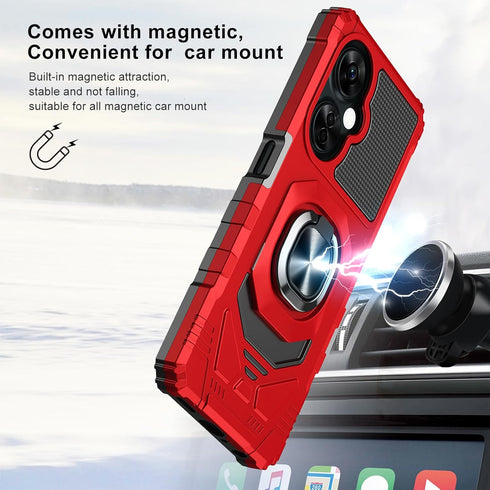 Ailiber OnePlus Nord N30 Case - Military Grade Shockproof Cover with Tempered Glass, Ring Kickstand, Red.
