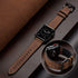 OUHENG Compatible Apple Watch Band 42mm 41mm 40mm 38mm, Sweatproof Genuine Leather and Rubber Hybrid Strap - Brown/Black