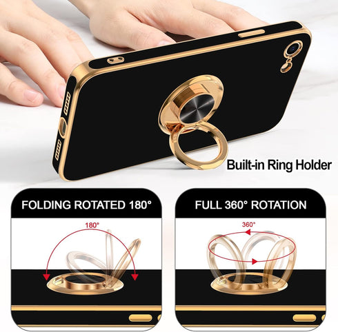 Hython Black Case for iPhone SE 2022/2020, iPhone 7/8, with Rose Gold Ring Holder, Shockproof TPU Bumper & Camera