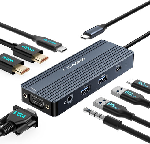ACASIS USB C Docking Station Dual Monitors,8-in-1 Laptop Docking Station with Dual HDMI