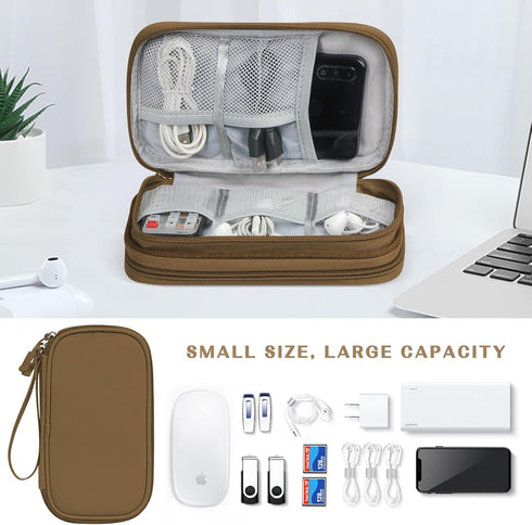 FYY Electronic Organizer, Portable Waterproof Travel Cable Bag for Charger, Phone, Earphone, Medium Size-Brown