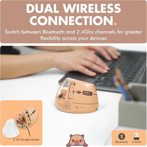 X9 Performance 2.4G) 4000 6 Wireless Vertical Ergonomic Mouse - Click with Capybara - (BT + Up to DPI, Button