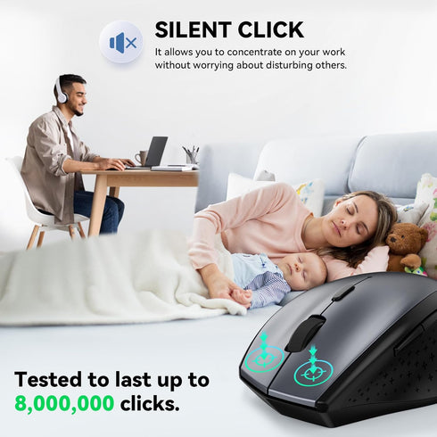 TECKNET 2.4G 6-Level 4800 Click30 6 Wireless Mouse, USB Computer Mouse with Adjustable DPI, Silent Quiet Months