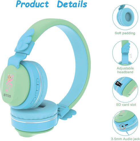 Riwbox BT05 Bluetooth Kids Headphones, Wireless Foldable Headset Over Ear with Mic/TF Card for iPad/iPhone/Tablet