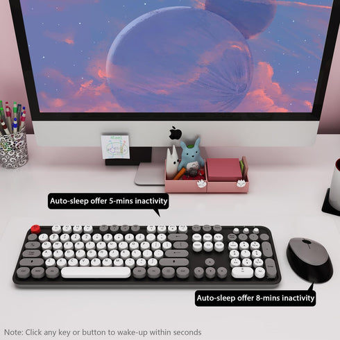 Wireless Keyboard Mouse Combo, 104 Keys Cute Wireless Keyboard with Number Pad for Windows, Grey