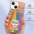 Retro 70s Flowers Rainbow Sunrays Phone Case Compatible with iPhone 14, Hippie Peace Sign Bus Cover for Teens Men Women, Trendy Cool TPU Bumper Case Cover for iPhone 14