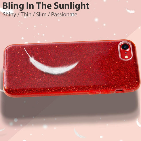 MATEPROX Glitter Bling Sparkle Case for iPhone 7/8/SE - Cute Girls Women Protective (Red)