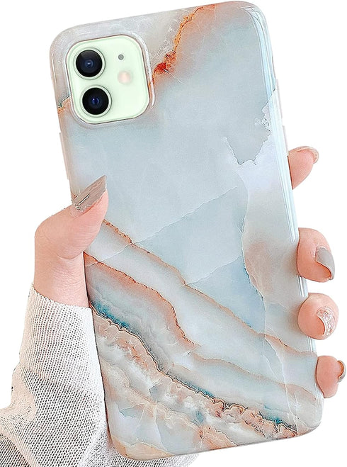J.west iPhone 12/12 Pro Case 6.1-inch, Luxury Grey Marble Design, Ultra Slim Thin Flexible Soft Rubber TPU Cover for