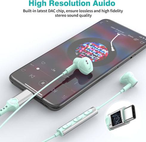 USB C Headphones for iPad 10 Pro Air (M4),iPhone 15 Pro Max Samsung S24 Ultra S23 FE S22,Magnetic Wired Earbuds Stereo USB Type C Earphones with Microphone Volume Control for Pixel 7 Pro 6a 6 5,Green