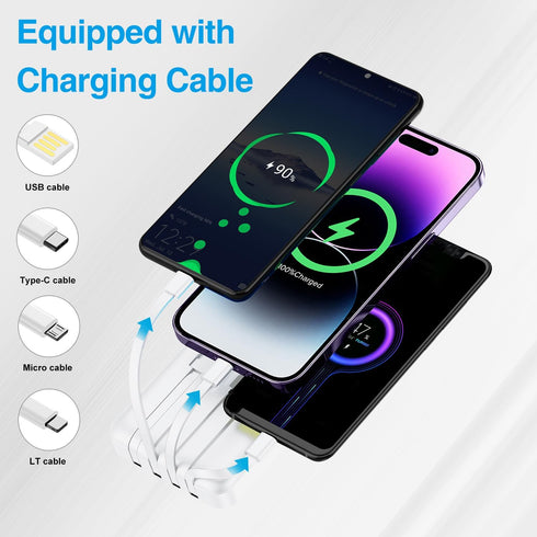 Portable Charger with Built-in Cable, 12000mAh, 22.5W Fast Charging Power Bank, USB C Input/Output for iPhone, Tablet,