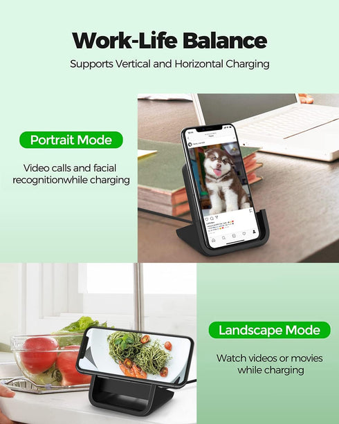YUWISS Wireless Charger, 10/7.5/5W Cordless Charging Stand for iPhone 14/13/12/11 Pro Max & Galaxy