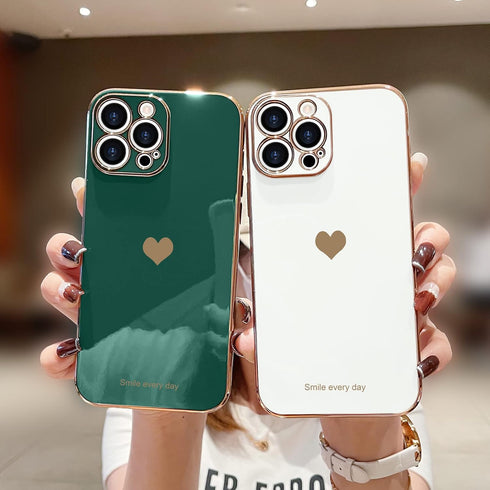 Teageo for iPhone 14 Pro Max Case for Women Girl Cute Love Heart Luxury Soft Bling Back Cover Raised Full Camera Protection Bumper Silicone Shockproof Phone Case for iPhone 14 Pro Max, Blackish Green