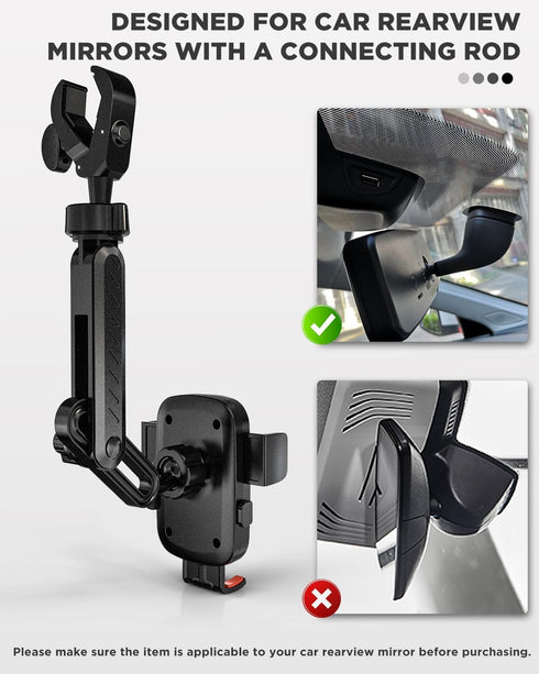 IPOW 360Rotatable 4-7 Inch Rearview Mirror Phone Holder for Car and Retractable, Auto Clamp Car Phone Mount