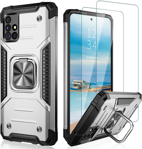 IKAZZ for Galaxy A51 4G Case with Screen Protector, Dual Layer Anti-Slip Rugged Protective Cover with Kickstand