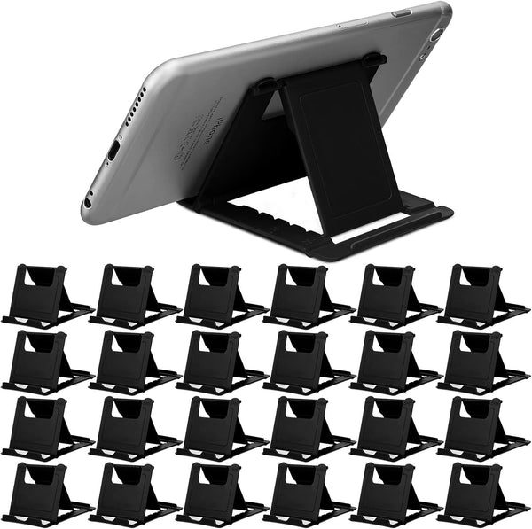 24 Pcs Adjustable Cell Phone Stand, Universal Foldable Multi Angle Pocket Stand for Desk (Black)