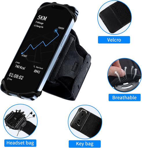 Wristband Phone Holder for Running, 360° Rotation & Detachable Sports Armband for iPhone and Samsung Galaxy