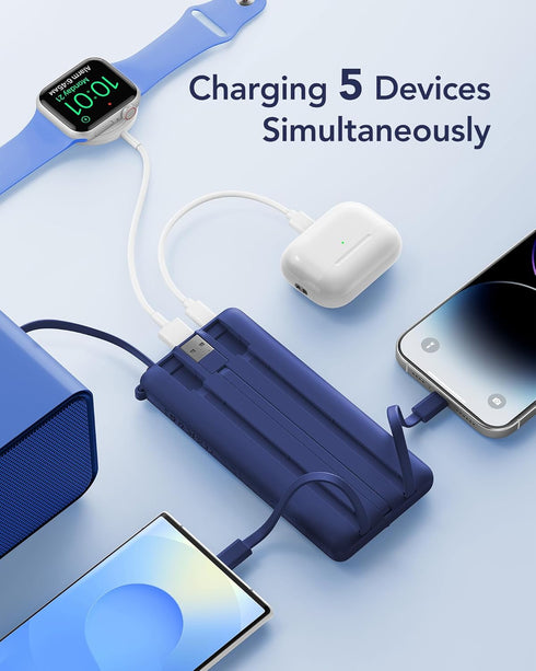 VRURC 10000mAh, Pack 5 2 17 16 15 14 13, Portable Charger for iPhone, USB C Power Bank Slim Travel Battery Built