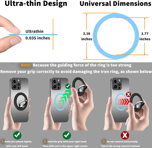 2Pcs Metal Ring Sticker for Pop Socket Magnetic Grip, Magnetic Adapter for iPhone, Magsafe Wireless Charger (Blue)