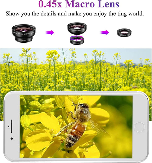 APEXEL 2 1 0.45X 140+ 12.5X Phone Camera Lens, in Cell Phone Clip-on Lens Kit Wide Angle Lens Macro Lens Clip-on iPhone
