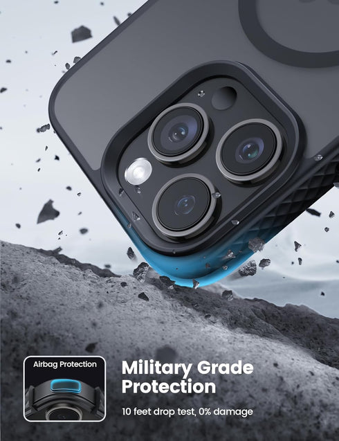 Lamicall iPhone 15 Pro Max Magnetic Case - Slim Translucent Hard Cover, Military Grade Shockproof, Anti-Slip Edge,