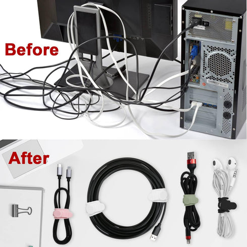 Nearockle 24Pcs Silicone Cable Straps - Cord Organizer for Earphones, Phone Chargers, Reusable Cable Ties for Home