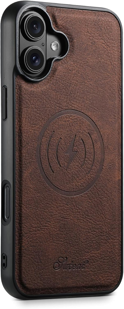 PASNEW 17 for iPhone Case,Compatible with Magsafe Wireless Charging Card Holder Wallet Leather Shockproof Protection